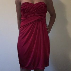 Small red, strapless, cocktail dress